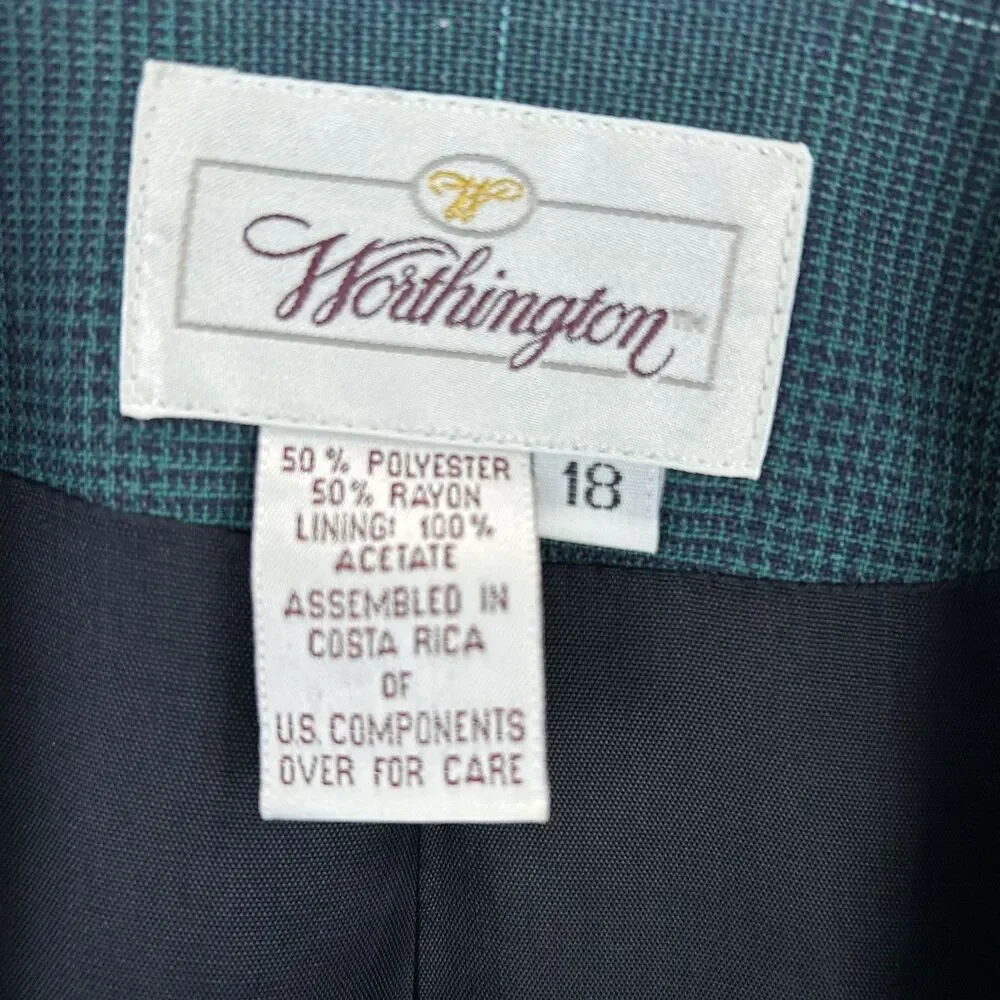 Worthington Teal Plaid Skirt Suit Set